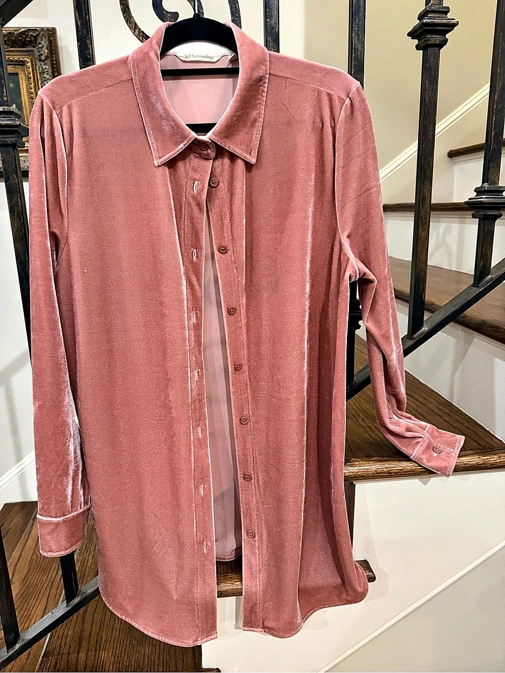 Soft Surroundings Velvet Boyfriend Tunic Shirt Pink Large